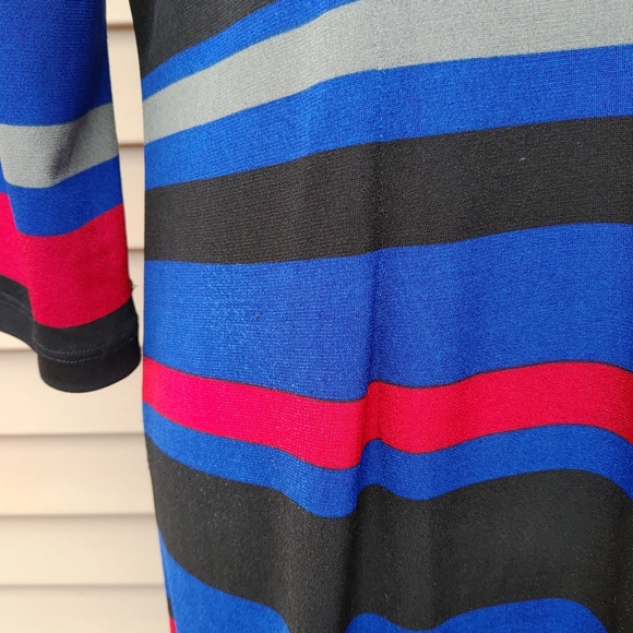Emma & Michele Multicolor Striped Shift Dress Blue Red Black 3/4 Sleeves Stretch - Picture 7 of 14